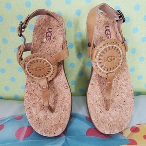 UGG Brown Ayden II Cork Sandals Sz 6  New With Tag Soft Comfort Beach Trendy